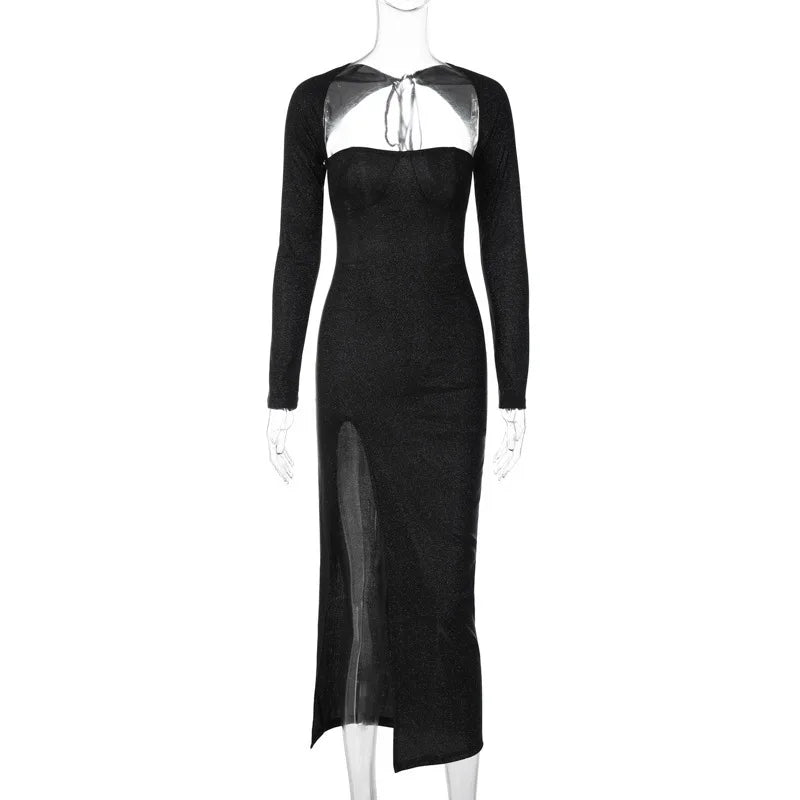Strapless High Split Backless Bodycon Midi Dress