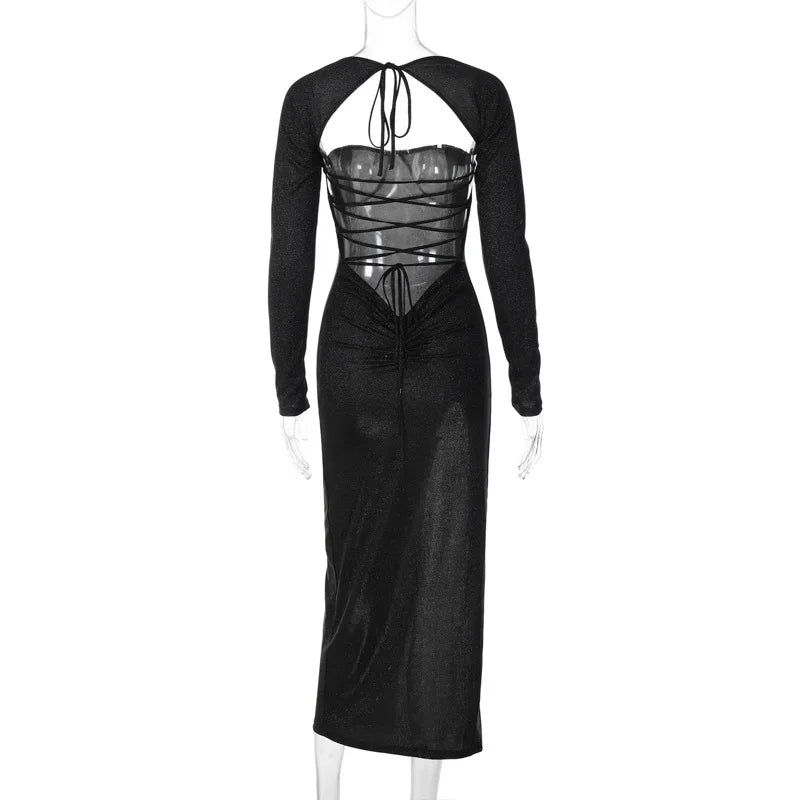 Strapless High Split Backless Bodycon Midi Dress