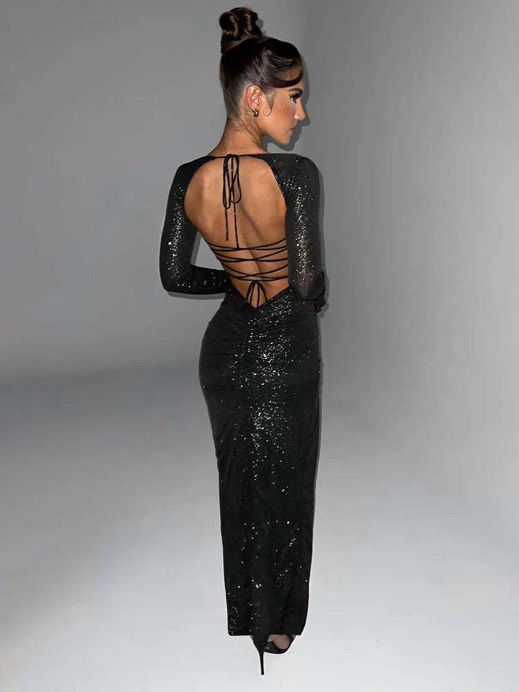 Strapless High Split Backless Bodycon Midi Dress