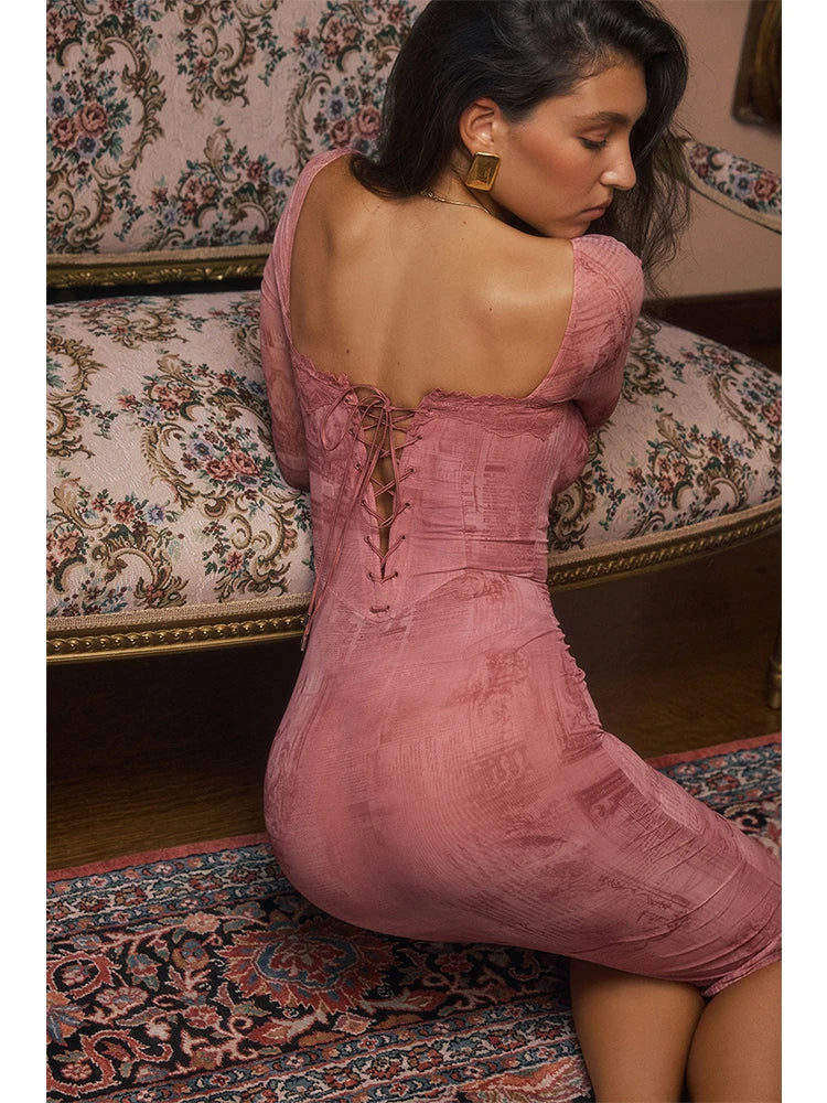 Lace Backless Slim Fit Autumn Midi Dress