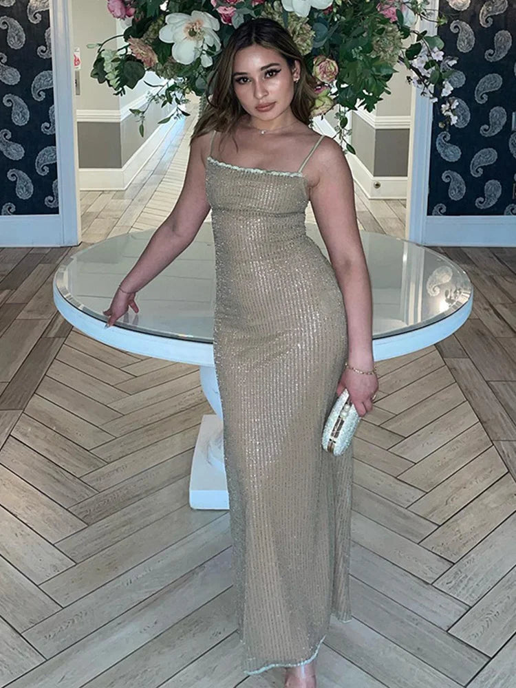 Sequin Strap Elegant Party Midi Dress