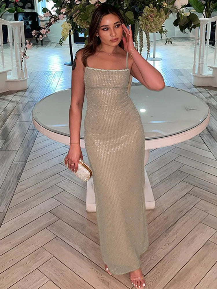 Sequin Strap Elegant Party Midi Dress