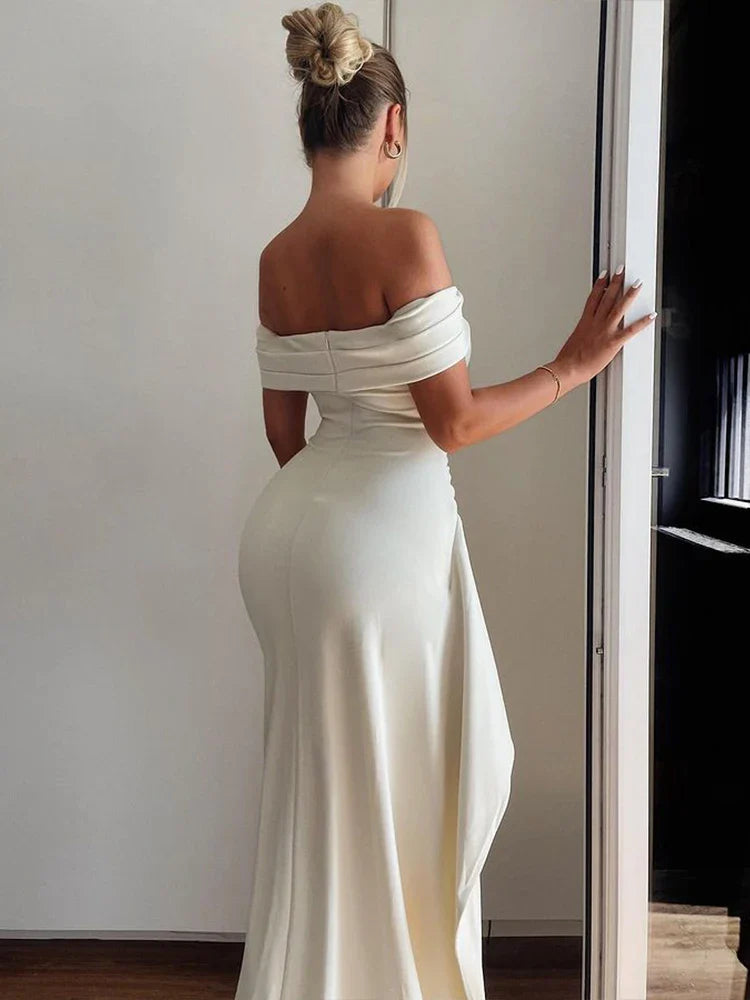 Off Shoulder High Split Backless Party Maxi Dress