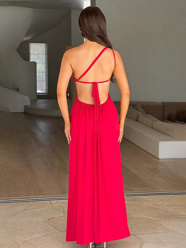 One Shoulder High Split Backless Summer Maxi Dress