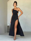 One Shoulder High Split Backless Summer Maxi Dress