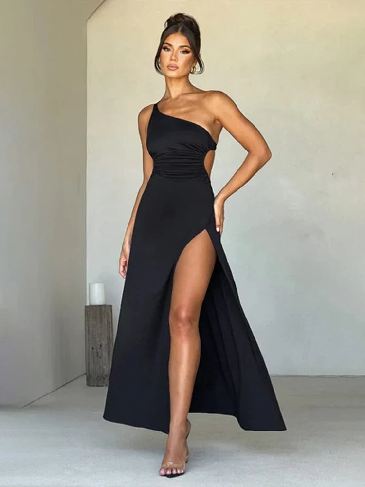 One Shoulder High Split Backless Summer Maxi Dress
