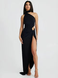 One Shoulder High Split Halter Backless Summer Maxi Dress