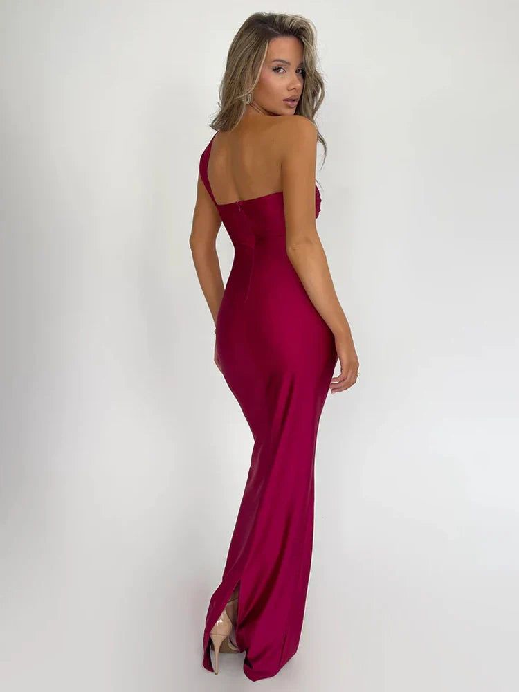 One Shoulder Bodycon Strapless Backless Maxi Dress