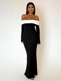 Patchwork Off-Shoulder Nightclub Maxi Dress