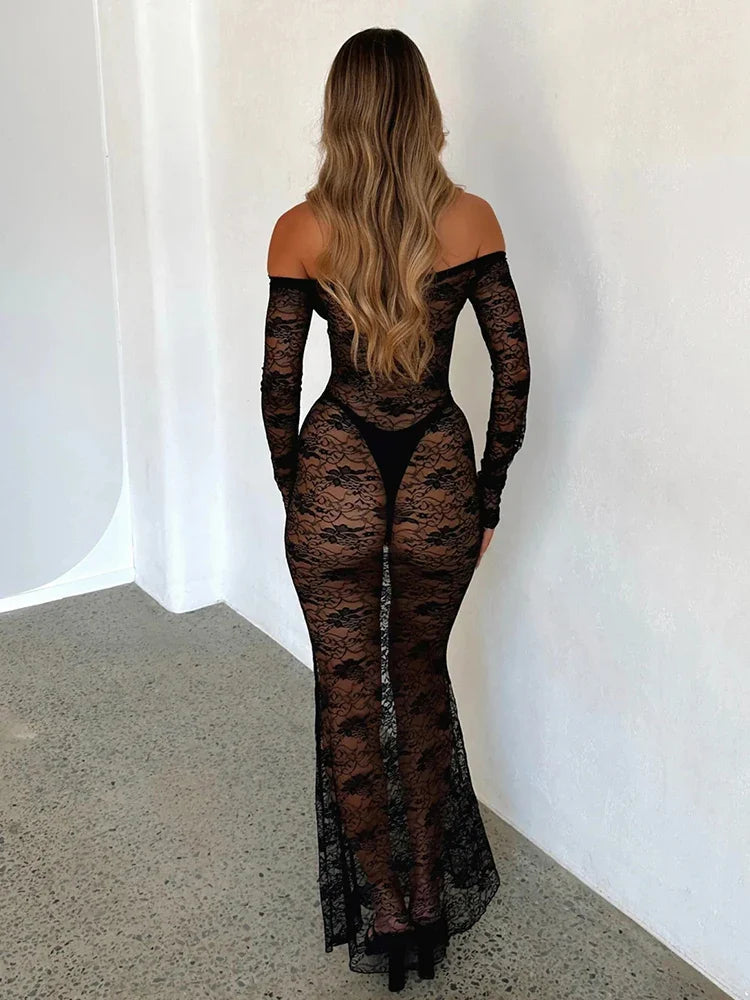 Perspective Mesh Slim Bodycon Nightclub Maxi Dress