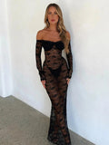 Perspective Mesh Slim Bodycon Nightclub Maxi Dress