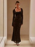 Lace Off Shoulder Backless Autumn Winter Maxi Dress