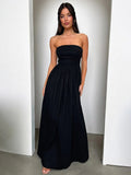 Pleated A-line Off Shoulder Backless Summer Maxi Dress