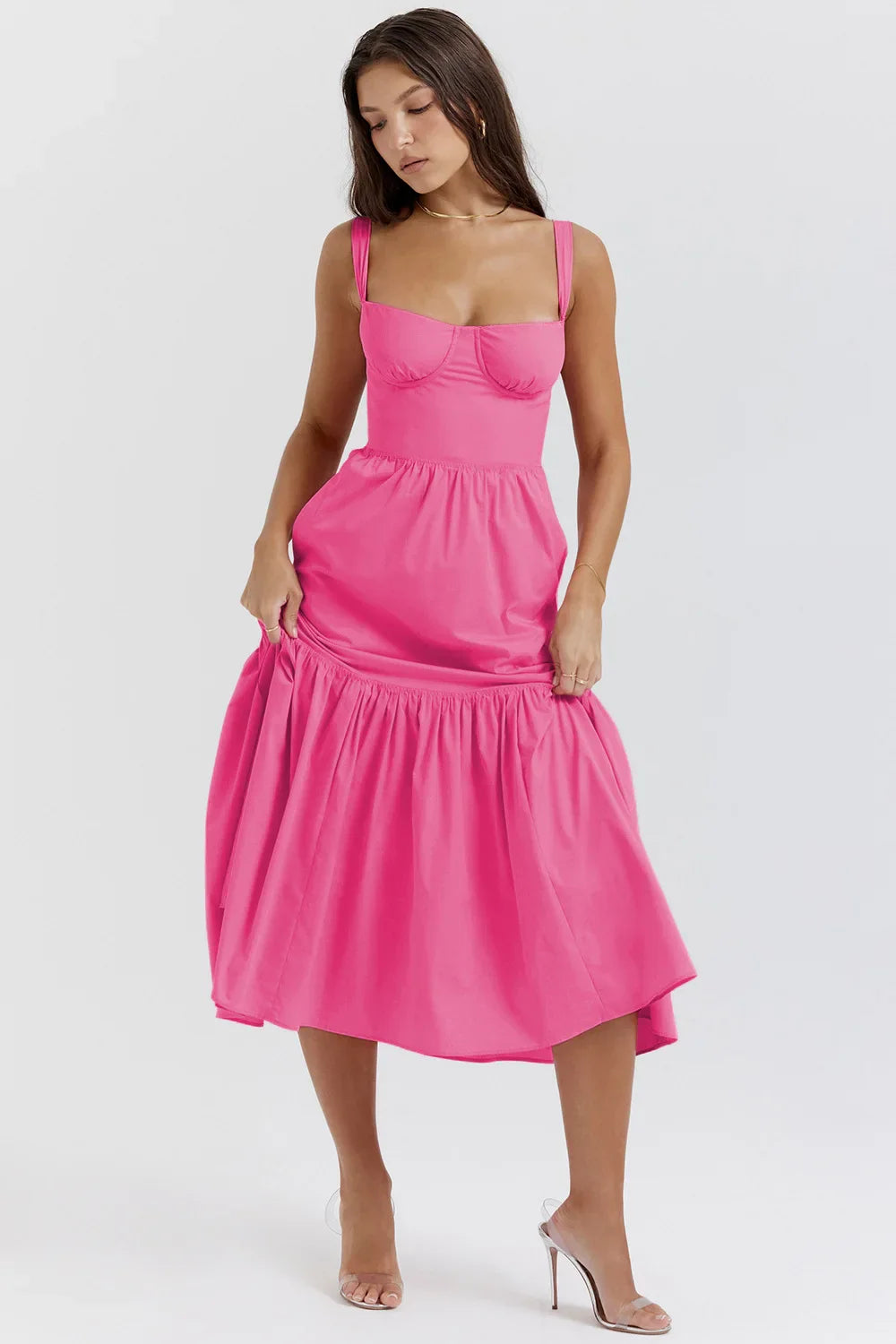 Printed A Line Strap Backless Club Midi Dress