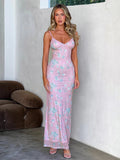 Print Bodycon Spaghetti Strap Elegant Maxi Dress