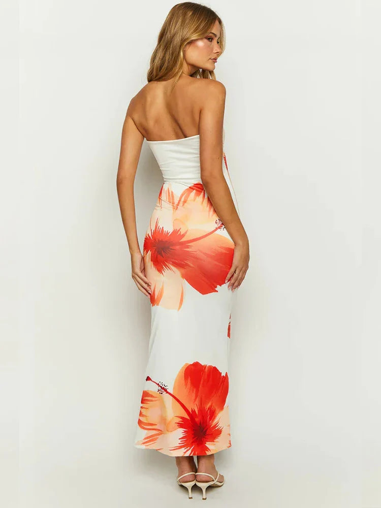 Print Bodycon Long Backless Nightclub Maxi Dress