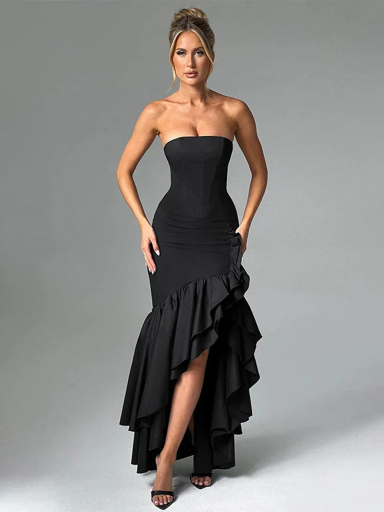 Ruffles High Split Nightclub Slim Bodycon Summer Maxi Dress
