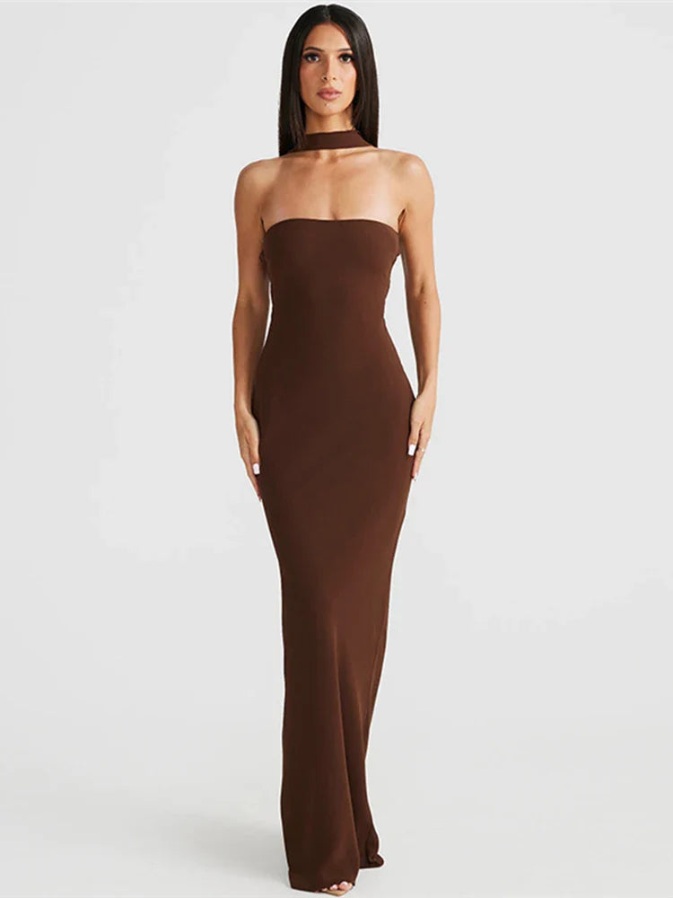 Scarf Print Bodycon Backless Spring Summer Maxi Dress