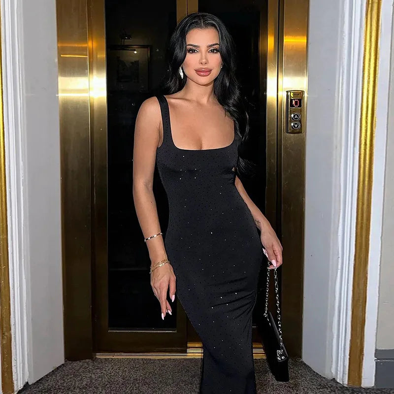 Sequin Slim Strap Elegant Party Midi Dress