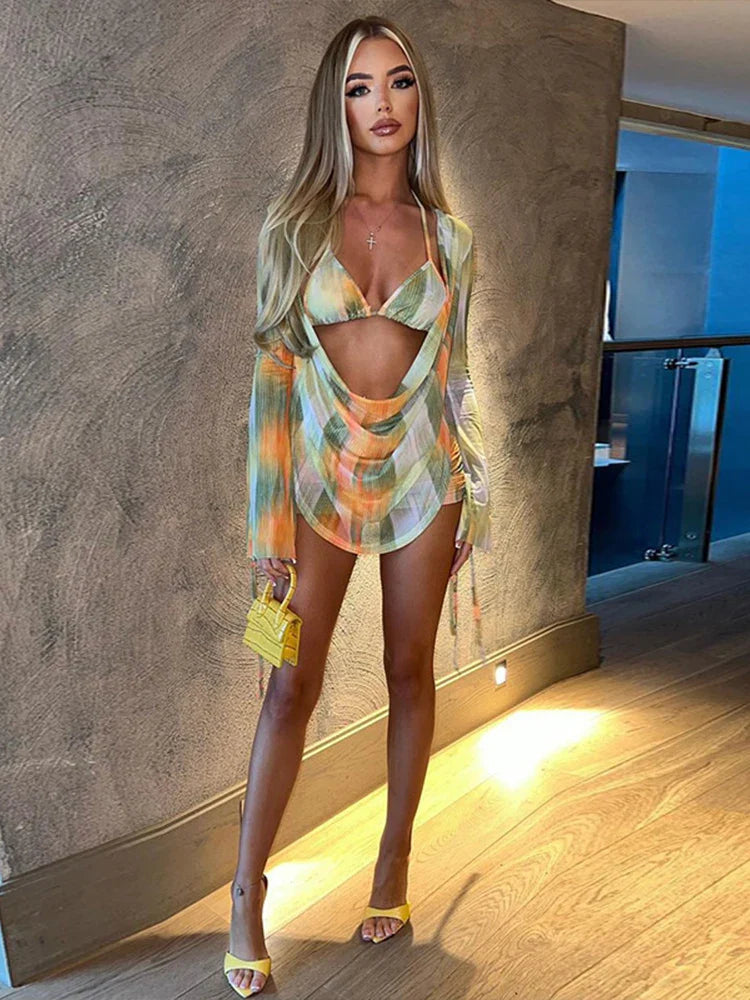 Long Sleeve Crop Three Piece Slim Mini Dress