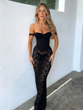 Lace Crop Top Skirt Slim Bodycon Maxi Dress
