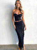 Lace Strapless Crop Top Slim Bodycon Maxi Dress