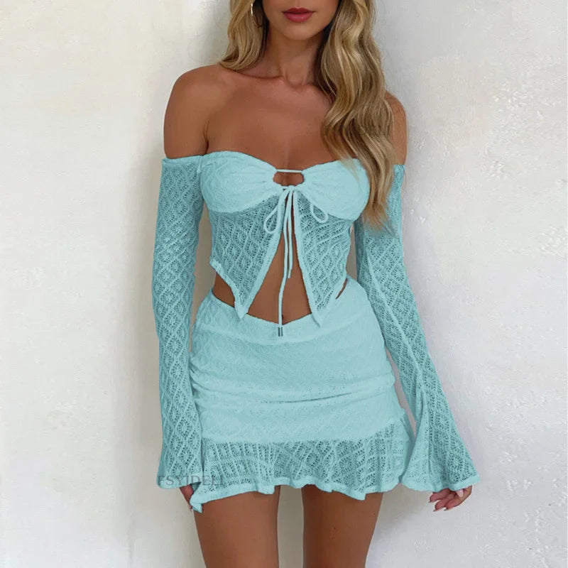 Lace Strapless Crop Two Piece Autumn Mini Dress