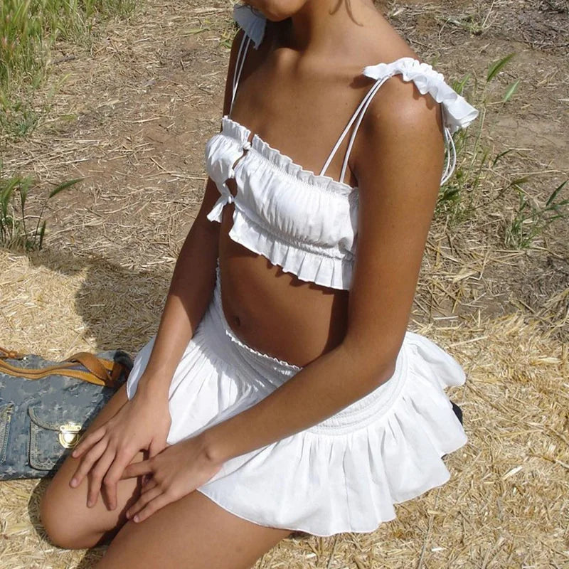 Ruffled Strapless Crop Two Piece Mini Dress
