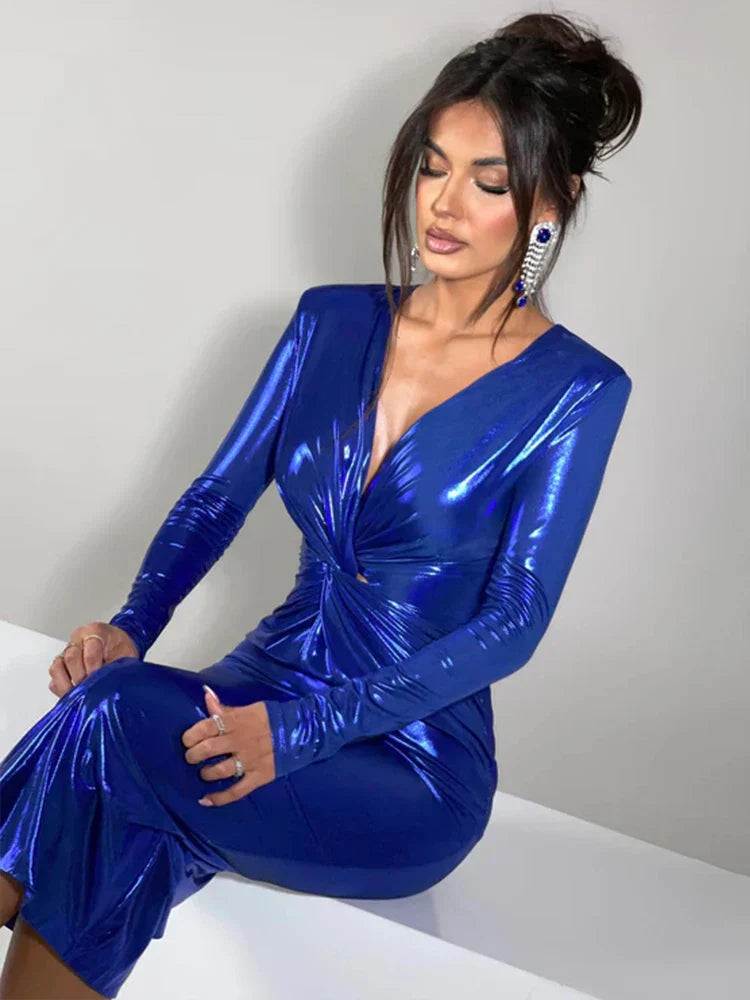 Sparkle Pleated Slim Bodycon Midi Dress