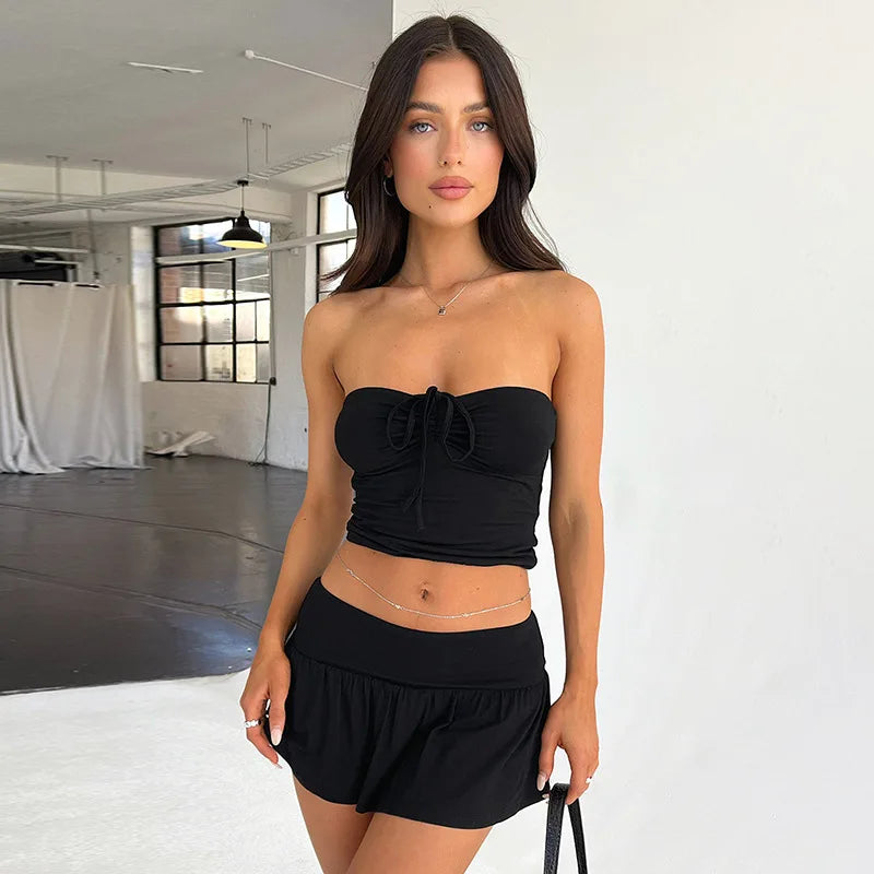 Strapless Crop A Line Two Piece Summer Mini Dress
