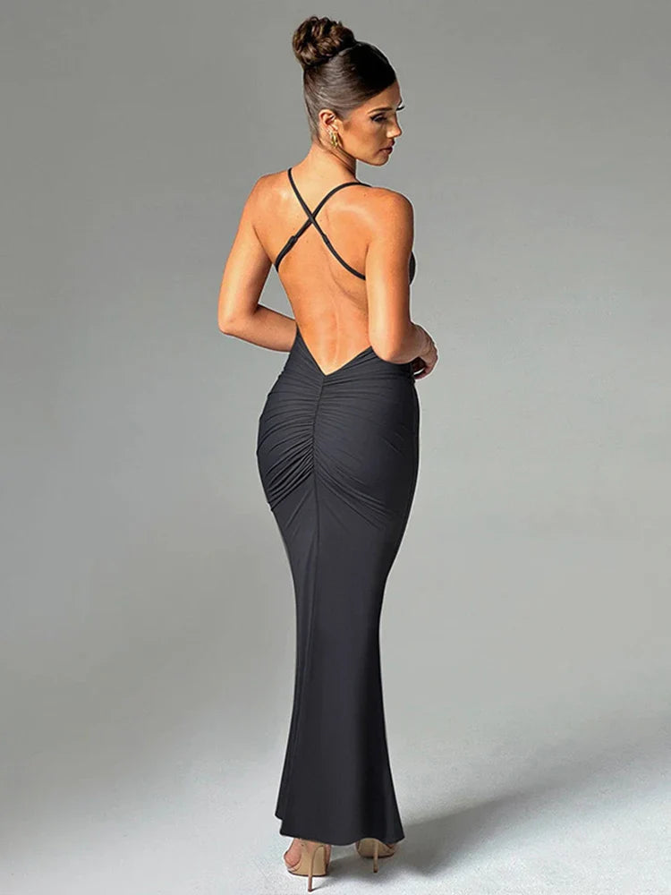 Bodycon Elegant Long Spaghetti Strap Backless Spring Summer Maxi Dress