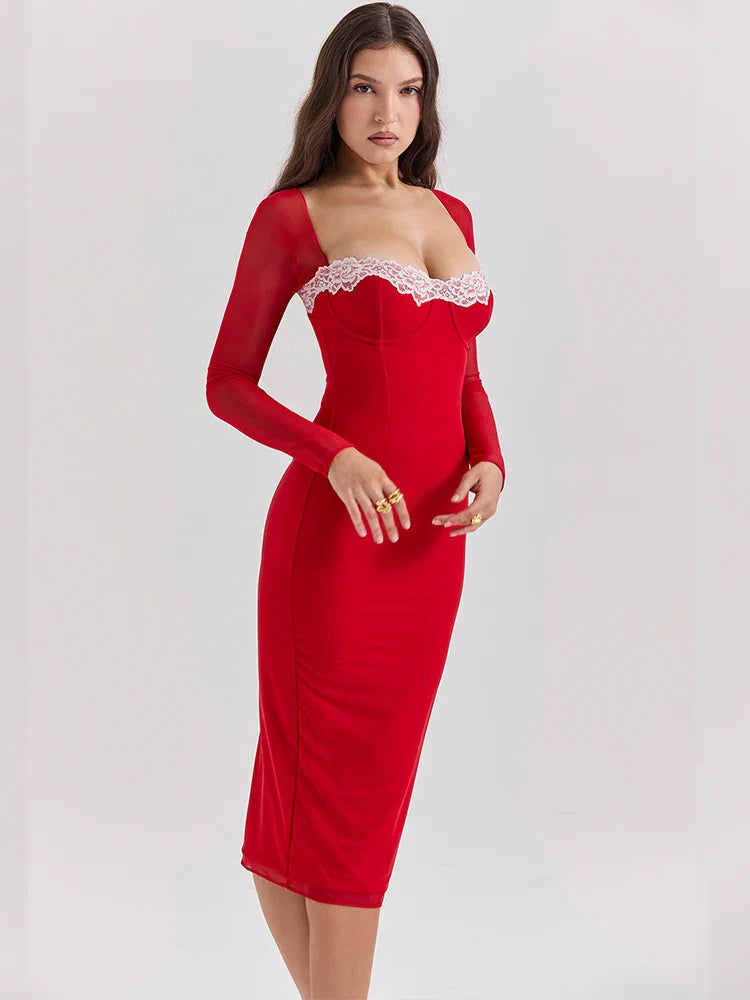 Elegant Strapless Slim Club Bodycon Midi Dress