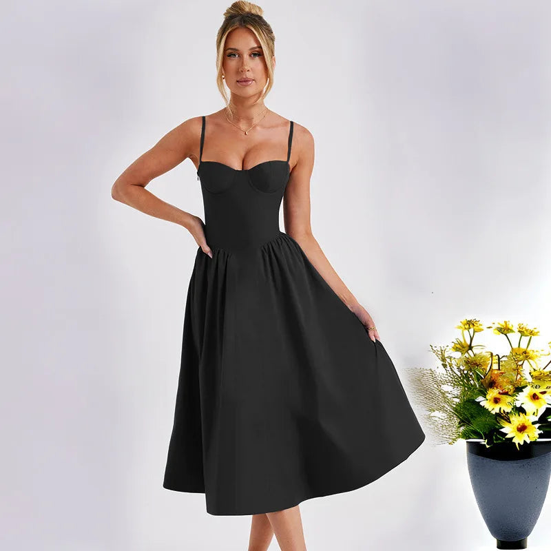 Strapless A Line Backless Club Midi Dress