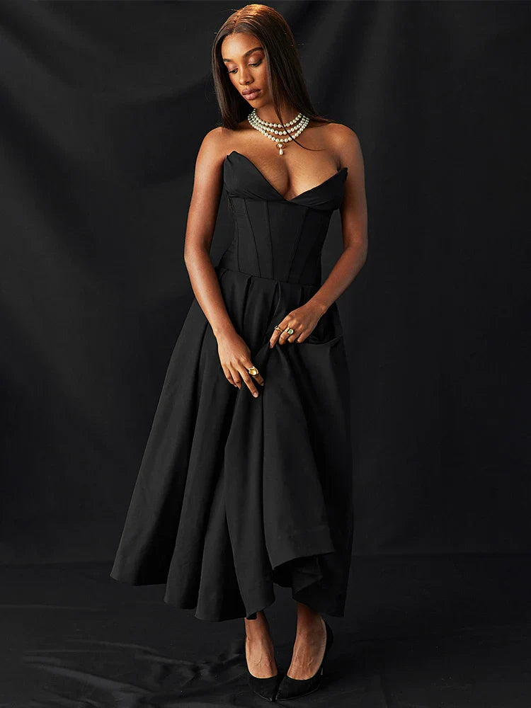 Wrap A Line Backless Fishbone Midi Dress