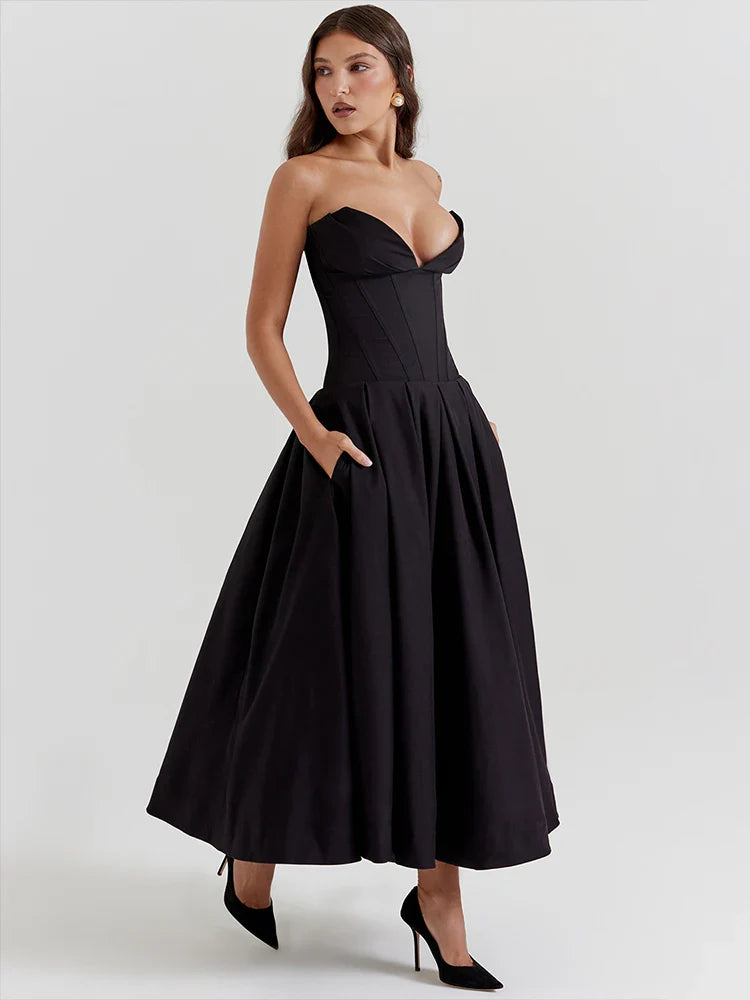 Wrap A Line Backless Fishbone Midi Dress