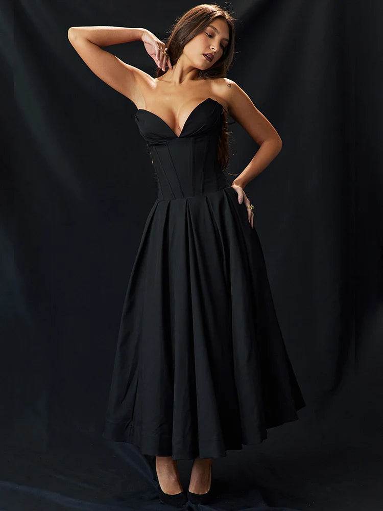 Wrap A Line Backless Fishbone Midi Dress