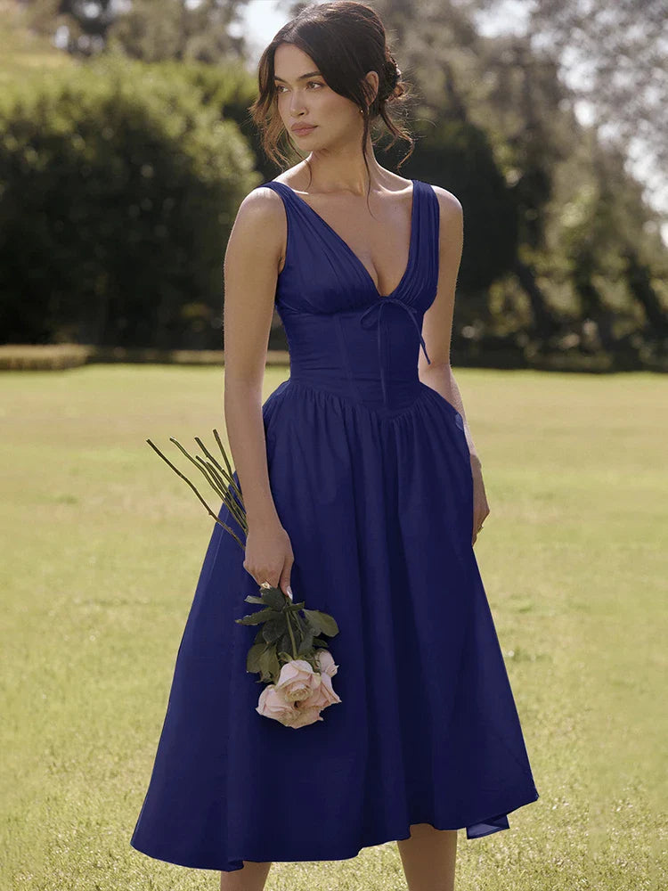 Wrap A Line Spaghetti Strap Elegant Midi Dress