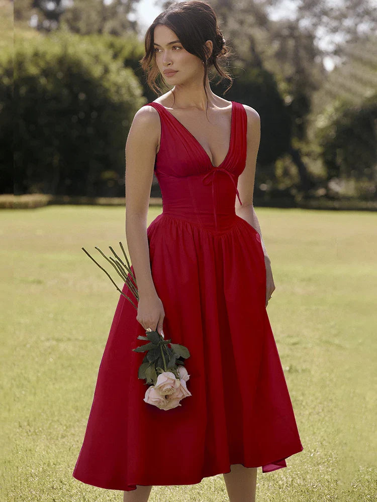 Wrap A Line Spaghetti Strap Elegant Midi Dress