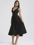 Wrap A Line Spaghetti Strap Elegant Midi Dress