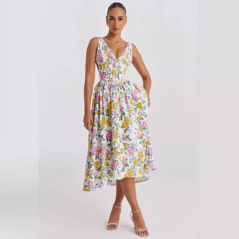 Wrap A Line Spaghetti Strap Elegant Midi Dress