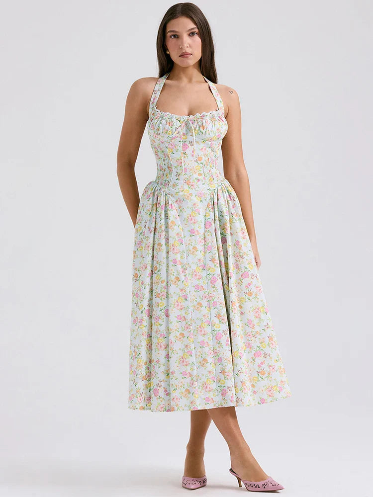 Wrap A Line Halter Backless Strap Midi Dress