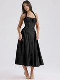 Wrap A Line Halter Backless Strap Midi Dress
