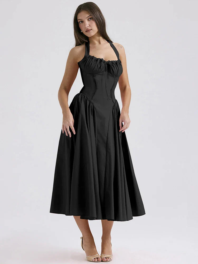 Wrap A Line Halter Backless Strap Midi Dress