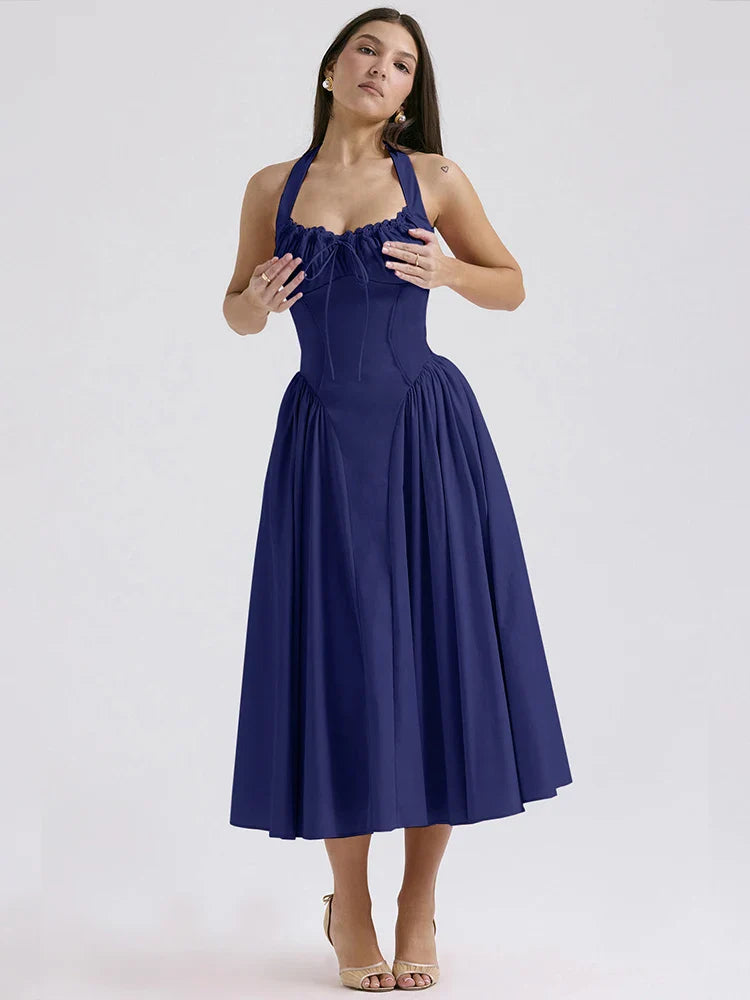 Wrap A Line Halter Backless Strap Midi Dress