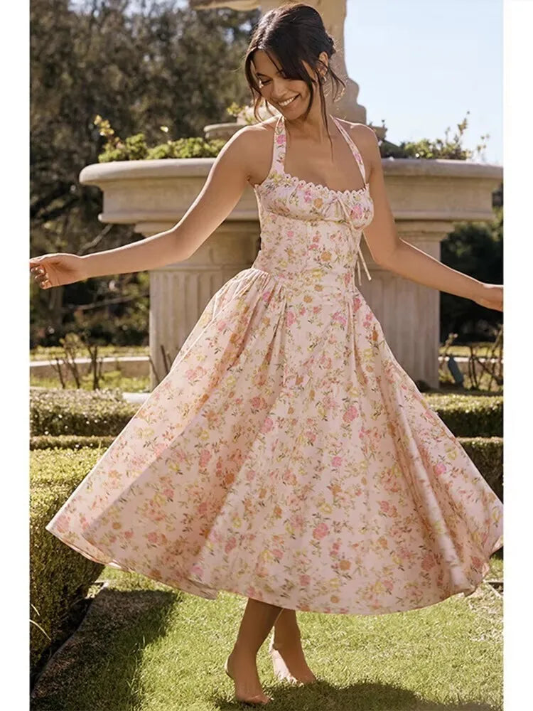 Waist Wrap Strap Print Floral Dress