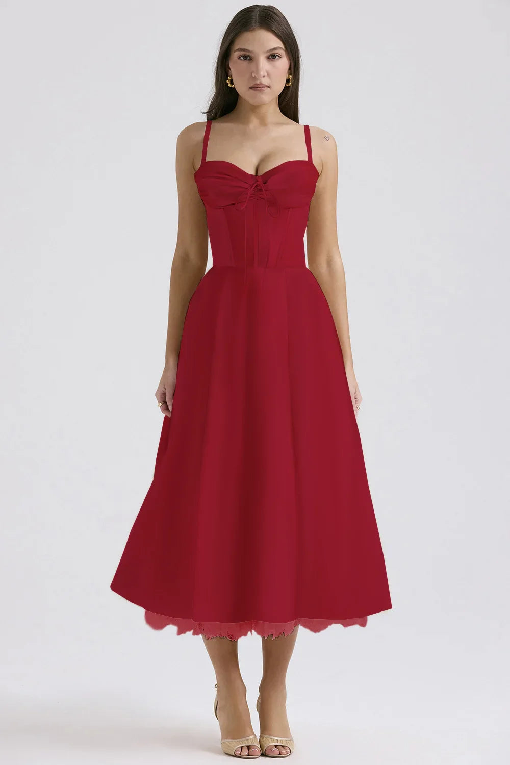 Wrap Printed A Line Backless Strap Midi Dress