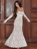 White Lace Slim Bodycon Backless Party Maxi Dress