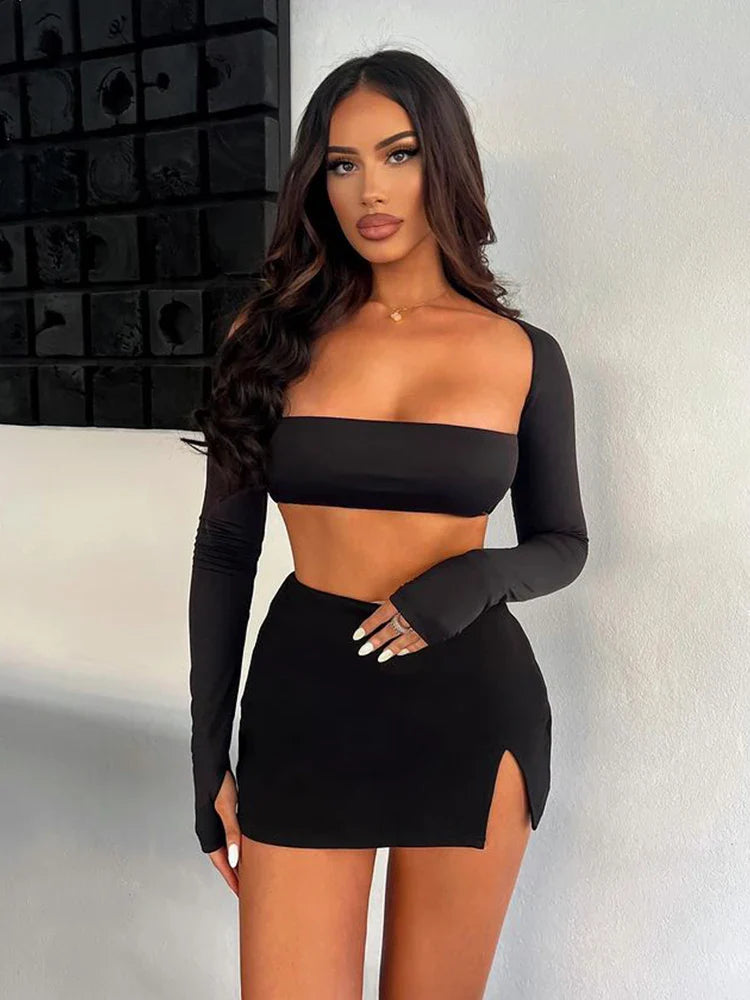 White Split Long Sleeve Two Piece Mini Dress