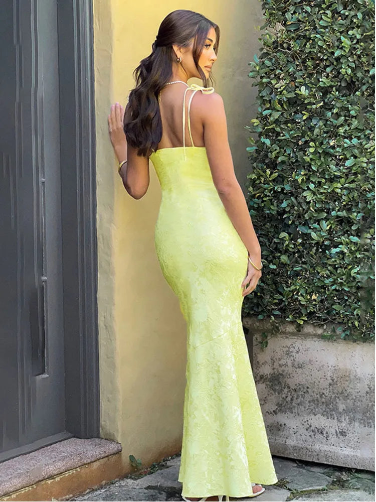 Print Deep V Neck Slim Bodycon Backless Maxi Dress