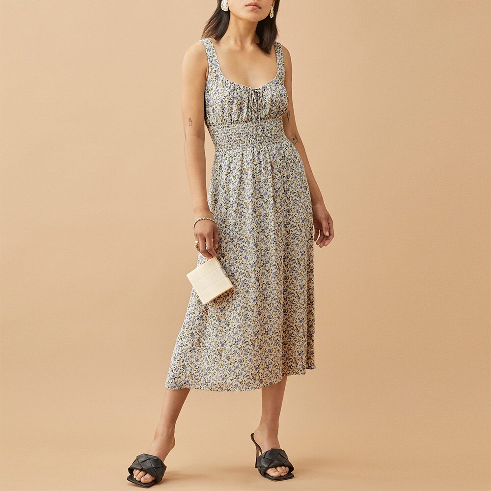Sleeveless Chiffon Printed Casual Midi Dress